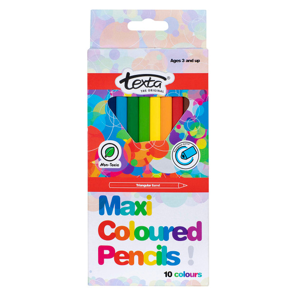 Texta #0272200 Maxi Size Triangular Coloured Pencils Assorted Box of 10 | Mega Office Supplies