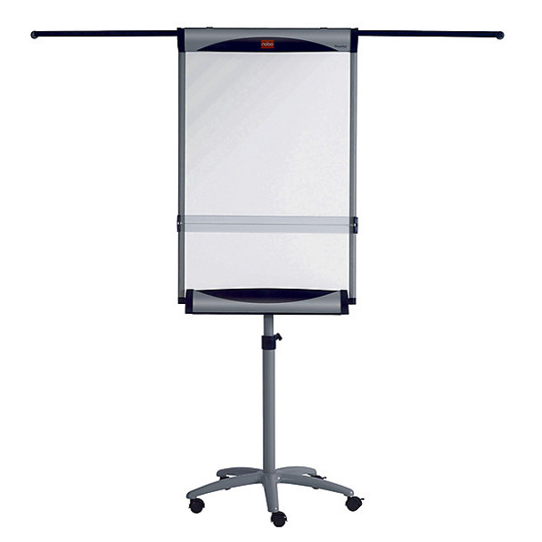 Nobo Piranha Mobile Magnetic Easel with Extending Arms White and Silver