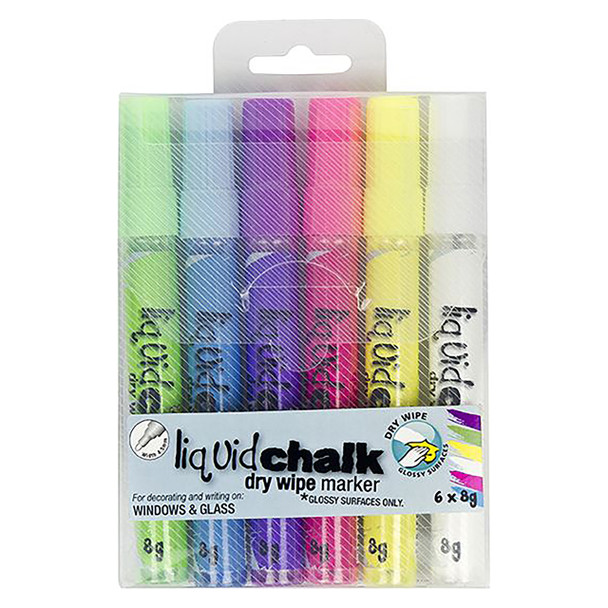 Texta #0400570 Liquid Chalk Marker Dry Wipe Bullet Assorted Wallet of 6 | Mega Office Supplies
