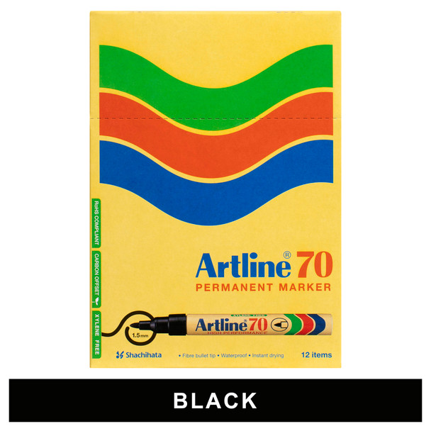 Artline 107001 70 Permanent Marker 1.5mm Bullet Nib Black Box12 | Mega Office Supplies