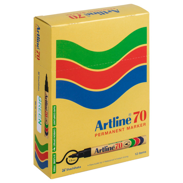 Artline 70 Permanent Marker 1.5mm Bullet Nib Green 107004 Box12 | Mega Office Supplies