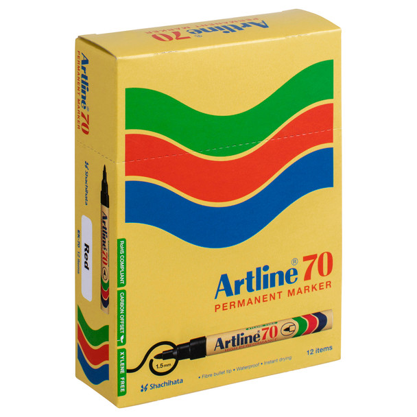 Artline 70 Permanent Marker 1.5mm Bullet Nib Red 107002 Box12 | Mega Office Supplies