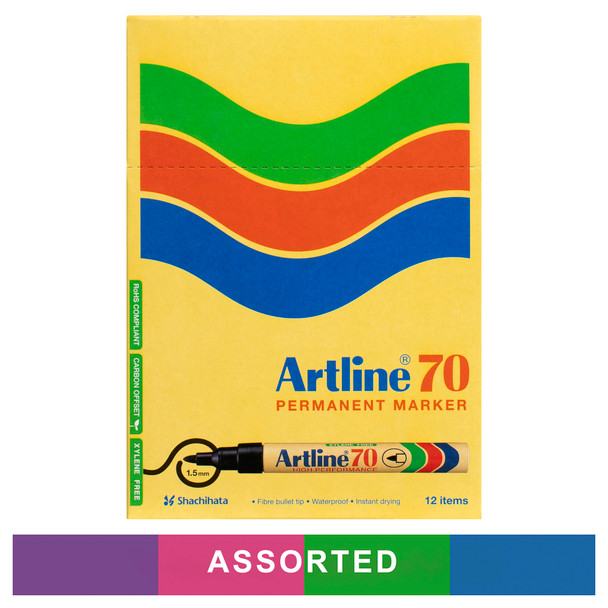 Artline 107044 70 Permanent Marker 1.5mm Bullet Nib Brights Asst Box12 | Mega Office Supplies