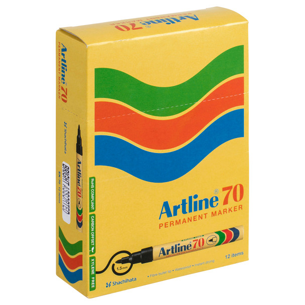 Artline 70 Permanent Marker 1.5mm Bullet Nib Brights Asst 107044 Box12 | Mega Office Supplies