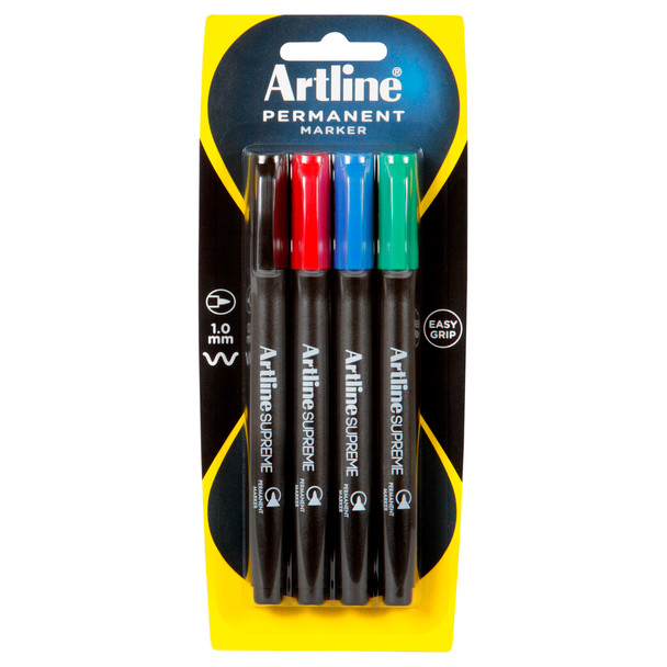 Artline 107174 Supreme Permanent Marker Assorted Pack 4 | Mega Office Supplies