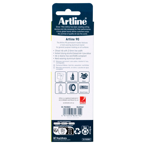 Artline Permanent Marker 5mm Chisel Nib Black 109067 90 2Pk | Mega Office Supplies