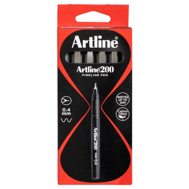 Artline 120011 200 Fineliner Pen 0.4mm Grey Box of 12 | Mega Office Supplies