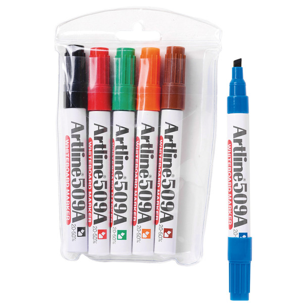 Artline 150946A 509A Whiteboard Marker 5mm Chisel Nib Assorted Colours Wallet 6 | Mega Office Supplies
