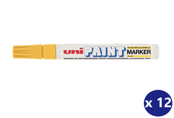 Uni Paint (PX-20) Permanent Marker Medium 2.8mm Bullet Tip Yellow - Box of 12 - Uniball Rollerball Pen, Uni Ball Pens, Uniball Markers, Uni-Ball Markers, uni ball, uniball | It's A Mega Thing