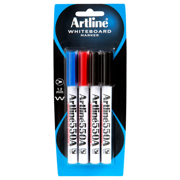 Artline 155074 550A Whiteboard Marker 1.2mm Bullet Nib Hangsell Assorted Pack 4 | Mega Office Supplies