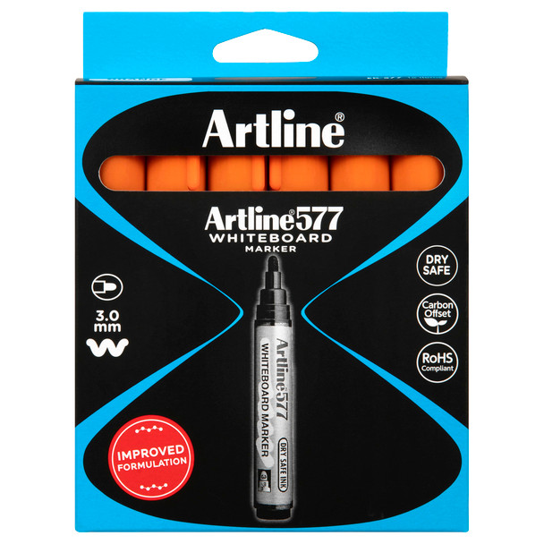 Artline 157705 577 Whiteboard Marker 3mm Bullet Nib Orange Box 12 | Mega Office Supplies