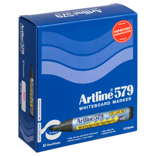 Artline 579 Whiteboard Marker 5mm Chisel Nib Red 157902 Box 12 | Mega Office Supplies