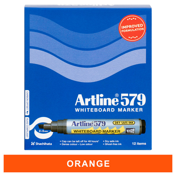 Artline 157905 579 Whiteboard Marker 5mm Chisel Nib Orange Box 12 | Mega Office Supplies
