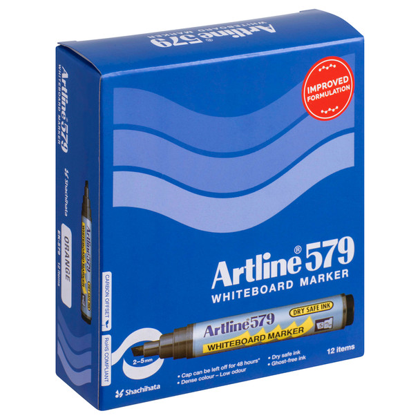Artline 579 Whiteboard Marker 5mm Chisel Nib Orange 157905 Box 12 | Mega Office Supplies