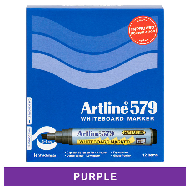 Artline 157906 579 Whiteboard Marker 5mm Chisel Nib Purple Box 12 | Mega Office Supplies