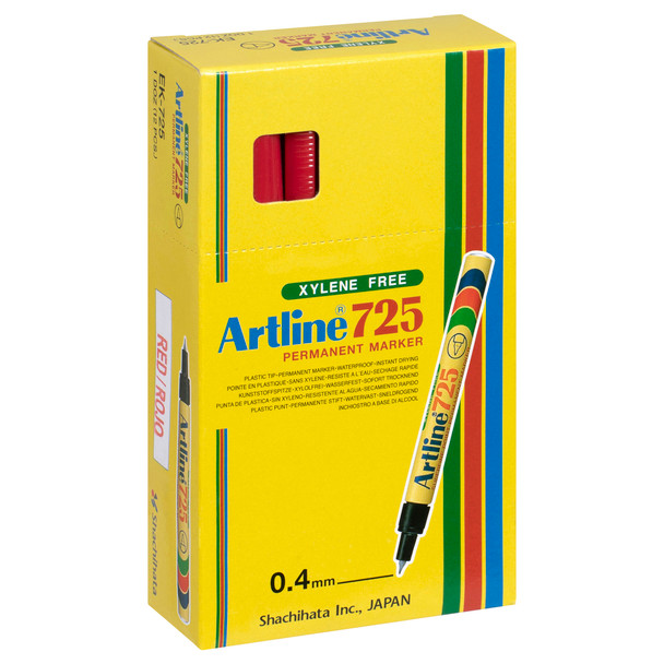 Artline 725 Permanent Marker 0.4mm Plastic Nib Red 172502 Box 12 | Mega Office Supplies