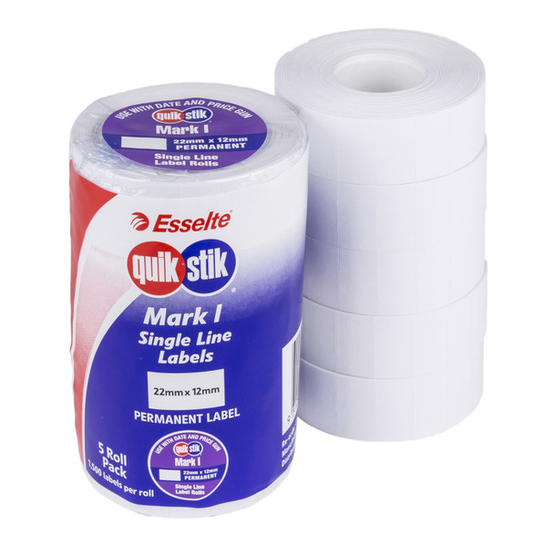 QuikStik Pricing Gun Labels Mark I Permanent White Pack of 5 Rolls