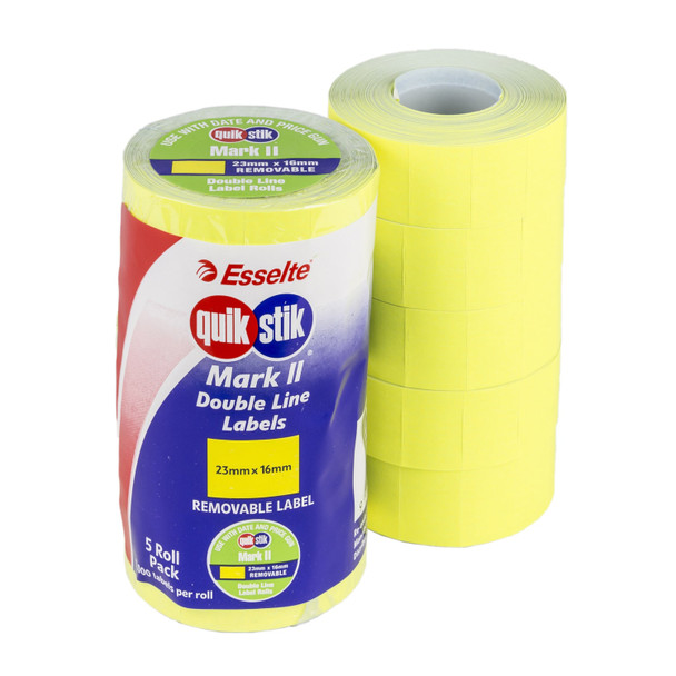 QuikStik Pricing Gun Labels Mark II Removable Fluoro Yellow Pack of 5 Rolls
