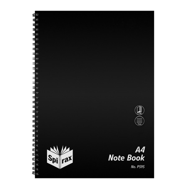 Spirax #5605800 P595 Polypropylene Notebook Side Opening A4 120 Pages Black | Mega Office Supplies