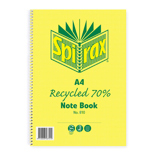 Spirax #56800 810 Recycled Notebook A4 120 Pages | Mega Office Supplies