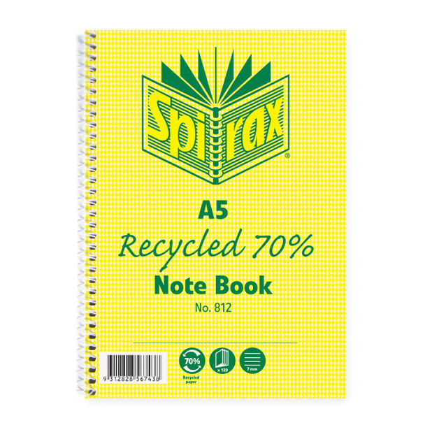 Spirax #56802 812 Recycled Notebook A5 120 Pages | Mega Office Supplies