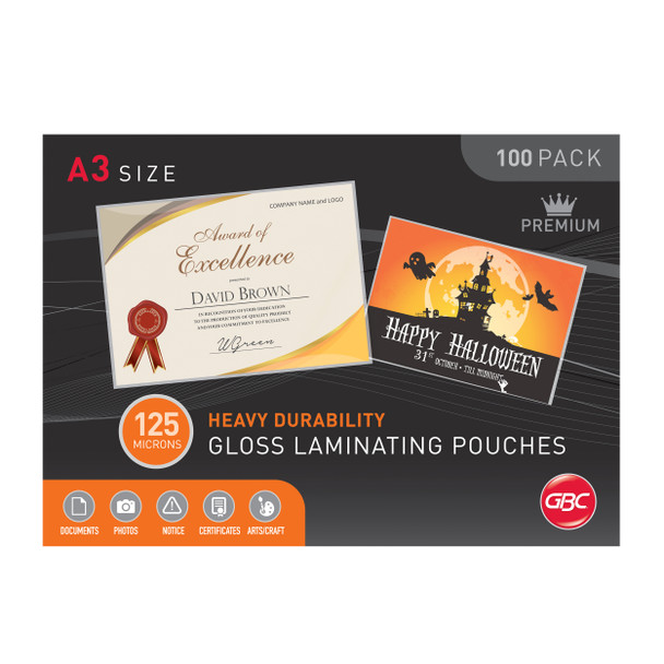 GBC Laminating Pouches A3 125 Micron Pack 100