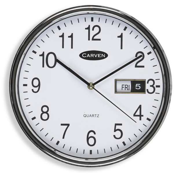 Carven CL285SDATE Wall Clock with Date 285mm Silver Frame | Mega Office Supplies