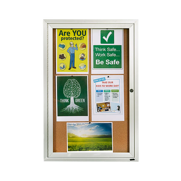 Quartet 1 Door Enclosed Board Cork Aluminium Frame 900 x 600mm