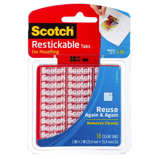 Scotch R100 Restickable Square Tabs 2.5 x 2.5cm Clear Pack 18 Box of 6