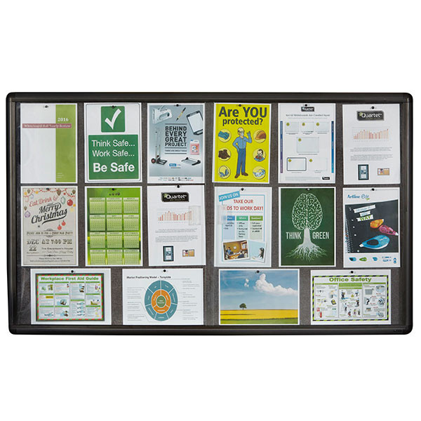 Quartet Penrite Glass Lockable Fabric Noticeboard 1500 x 900mm