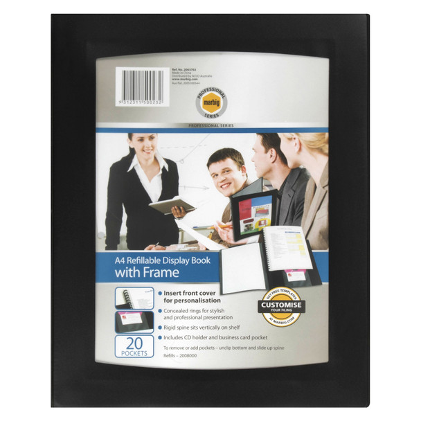 Marbig Professional Display Book Refillable 20 Pocket with Frame Black