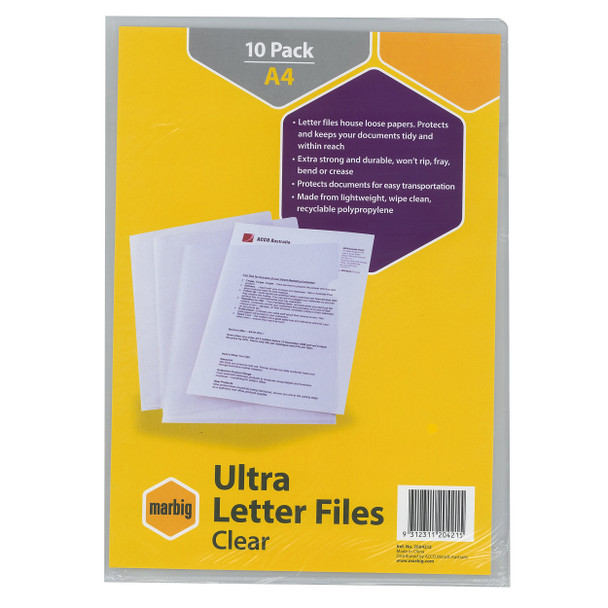 Marbig Ultra Letter File Polypropylene A4 Clear Pack of 10