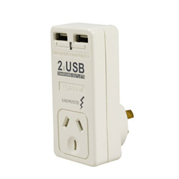 Italplast Single Adaptor with Surge Protection and 2 USB Ports White