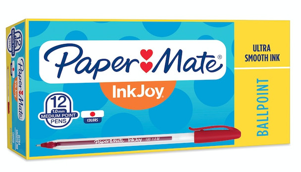Papermate Inkjoy 50ST/100ST Capped Ballpoint Pen Medium Red Box of 12