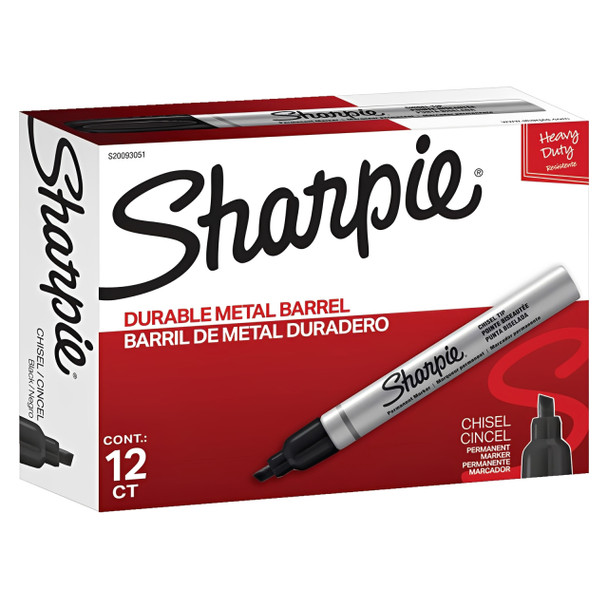 Sharpie Black Metal Permanent Marker Chisel Tip Box of 12