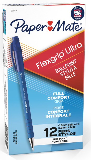 Papermate Flexgrip Ultra Ballpoint Pen Fine 0.8mm Blue Box of 12