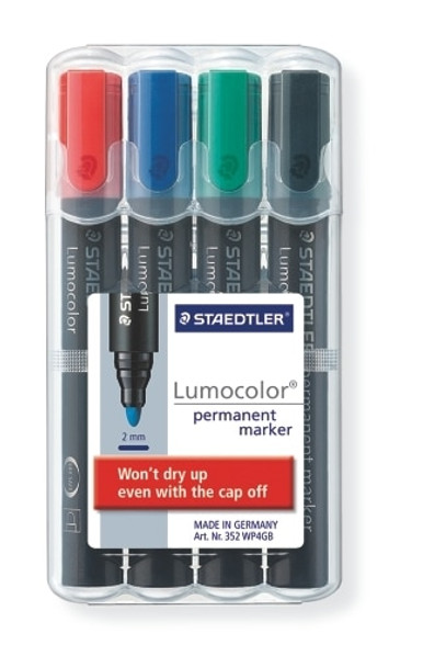 Staedtler Lumocolor Permanent Markers Bullet Tip Wallet 4 Assorted Colours 352-WP4