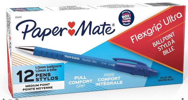 Papermate FlexGrip Ultra Retractable Ballpoint Pens Blue – Box of 12