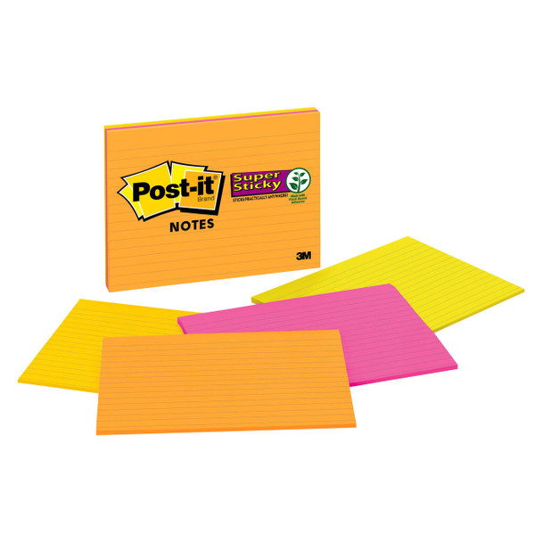 Post-it Super Sticky Notes Lined Rio De Janeiro 203 x 152mm Pack of 4 6845-SSPL