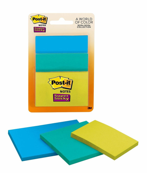 Post-it Super Sticky Notes Bora Bora Assorted Sizes Pack of 3 3432-SST