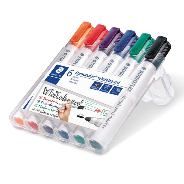 Staedtler Lumocolor Whiteboard Markers Non-Permanent Bullet Tip Wallet of 6 351 WP6