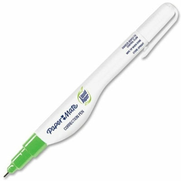 Paper Mate Liquid Paper Correction Pen – White Barrel with Green Cap and Precision Tip
