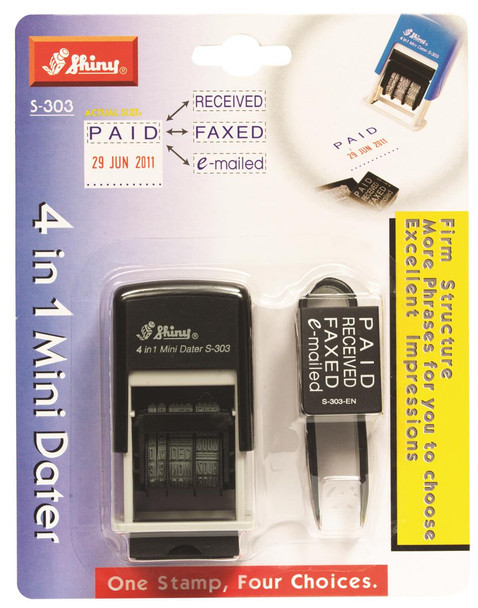 Staedtler 9S303Bk Shiny Self-Inking 4 In 1 Mini Date Stamp In Hangsell Blistercard - Black Text And Red Date | Its A Mega Thing