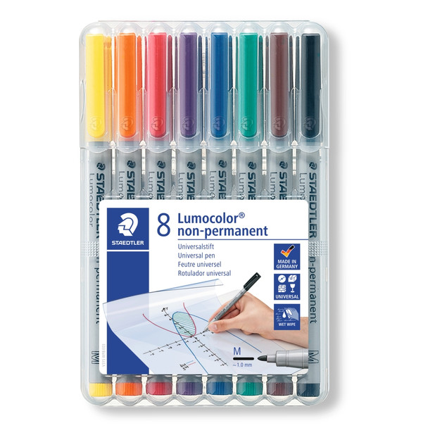 Staedtler Lumocolor Non-Permanent Medium Pen Assorted Wallet of 8 315 WP8
