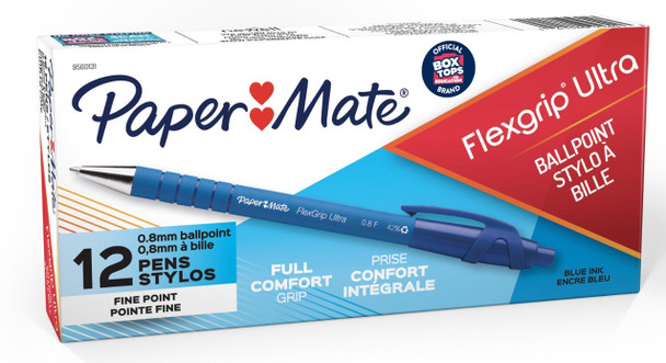 Papermate Flexgrip Ultra Retractable Ballpoint Pen Fine 0.8mm Blue Box of 12