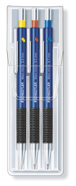 Staedtler 775 Sc Wp3 Mars Micro Mechanical Pencil Wallet Of 3 Assorted Colours And Line Widths | Its A Mega Thing