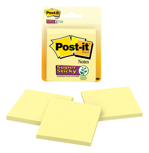 Post-it Super Sticky Notes Canary Yellow 76 x 76mm Pack of 3 3321-SSCY