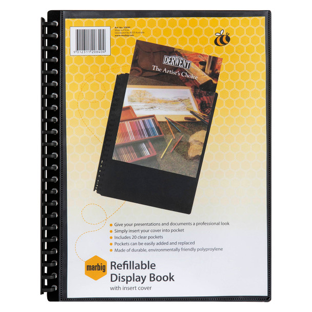 Marbig Refillable Display Book with Insert Cover 20 Pocket A4 Black