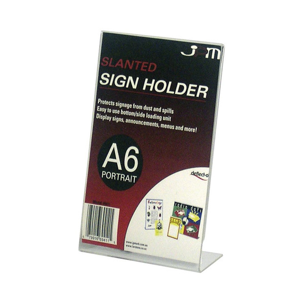 JPM 69411 Deflecto Slanted Sign Holder - A6 Portrait - deflecto A6 landscape file holder, deflecto business card holder, deflecto sign holder, wall pocket mount | It's A Mega Thing