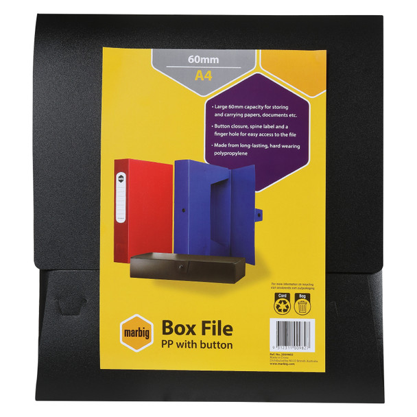 Marbig Box File Polypropylene with Button A4 60mm Black